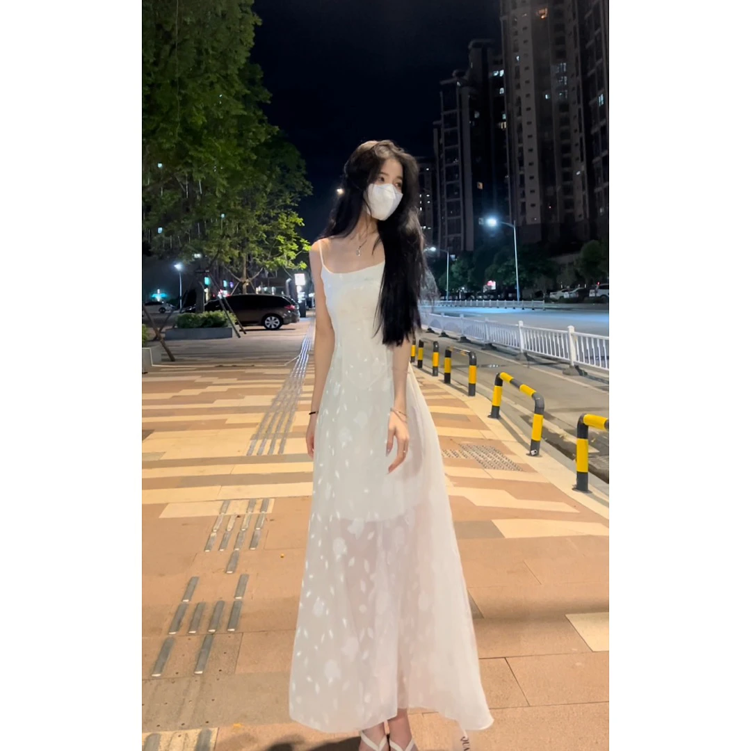 花期如梦吊带气质印花长裙女度假仙女裙夏季收腰连衣裙夏729