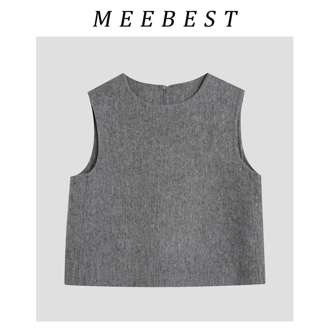 【meebest】叠穿凹造型好物~双面毛呢马甲M23784