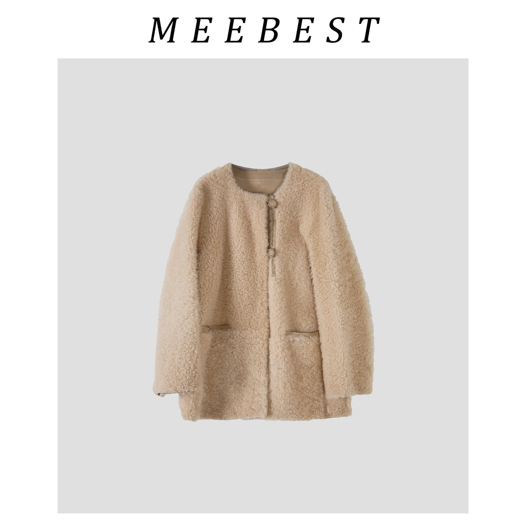 【meebest】(原6200)轻奢高级~圆领羊卷毛一体外套P23453