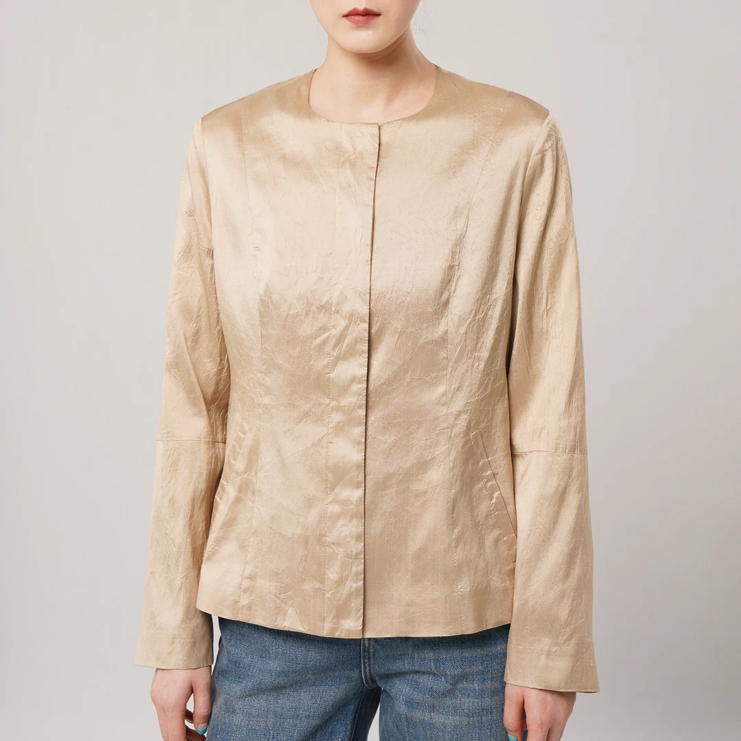 【meebest】(原970)春日暖阳好穿搭~香槟色色织双宫外套XH23101