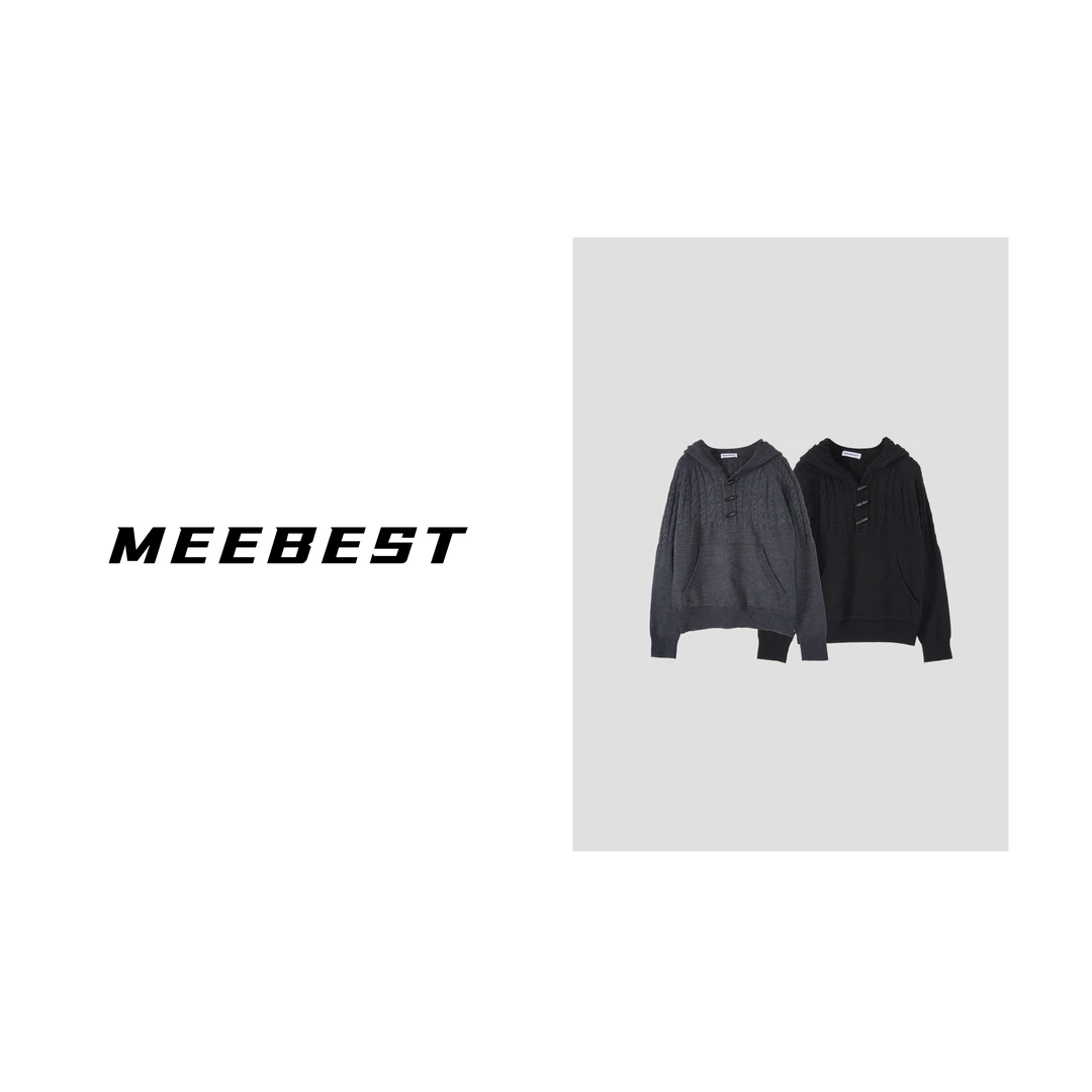 【meebest】(原490)经典英伦风~牛角扣连帽羊毛针织套头毛衣MY23619