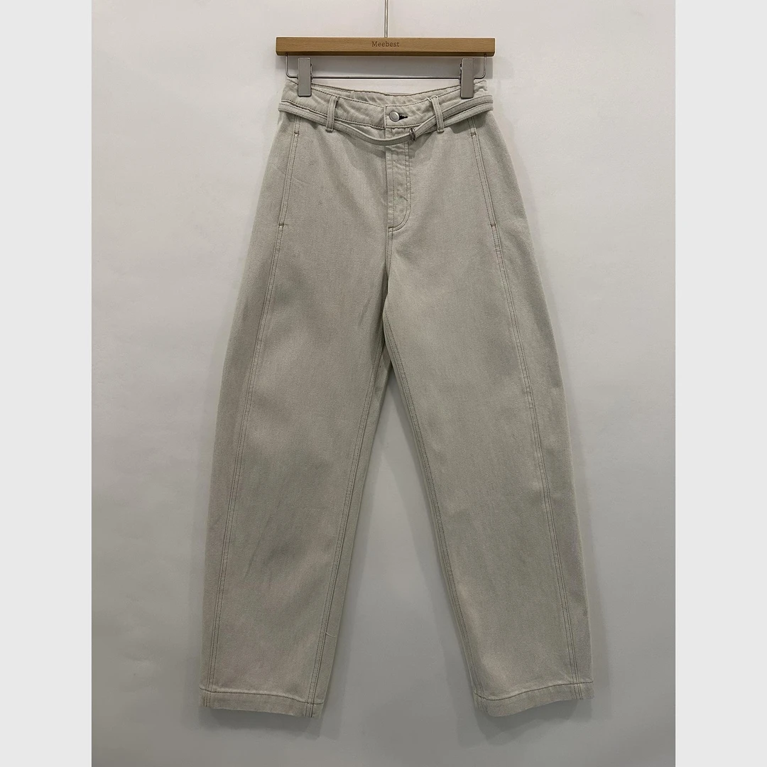 【meebest】(原490)松弛有型~立体剪裁高腰弧形香蕉牛仔裤K2458