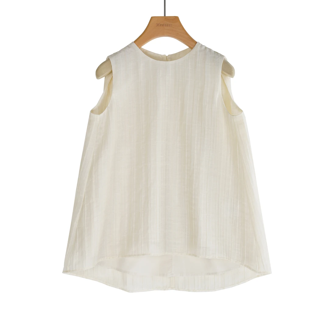 【meebest】(原299)立体竖条肌理感亚麻天丝无袖背心BX24368