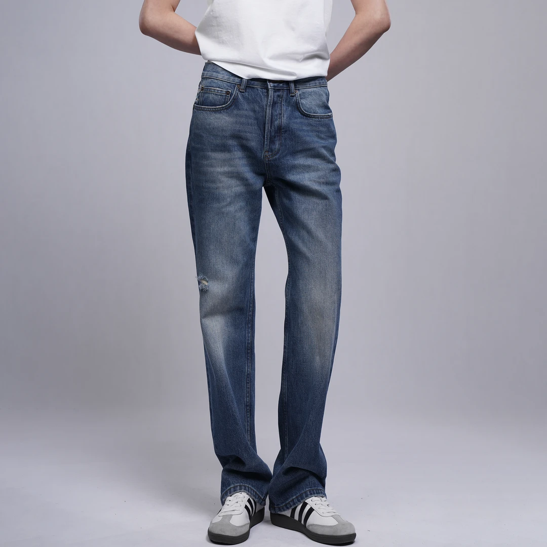 【meebest】(原399)水洗磨白小直筒牛仔裤K24173