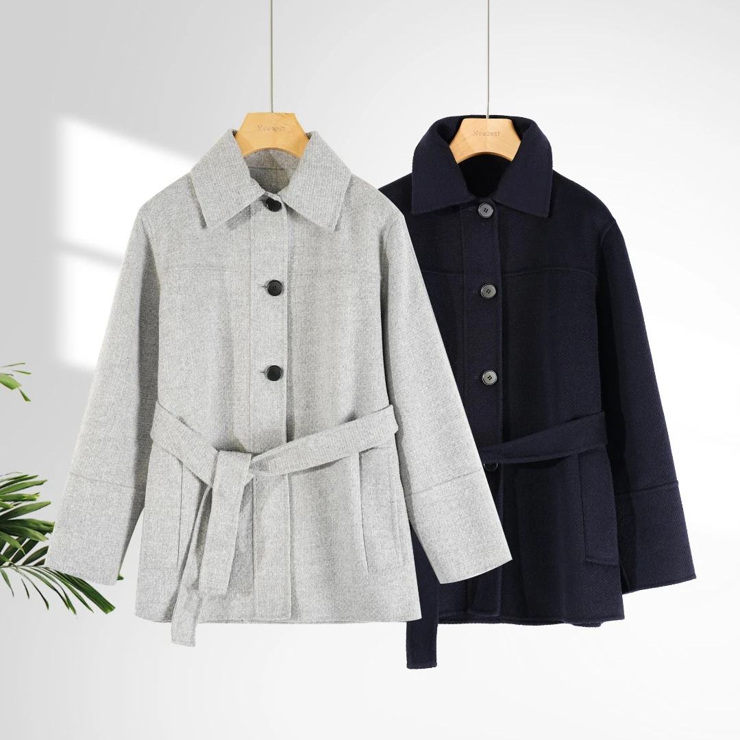 【meebest】(原990)百搭不挑人~连帽系带羊毛外套W22823-1