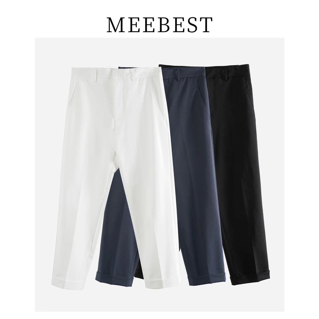 【meebest】(原260)针织四面弹八分翻边烟管裤K2399