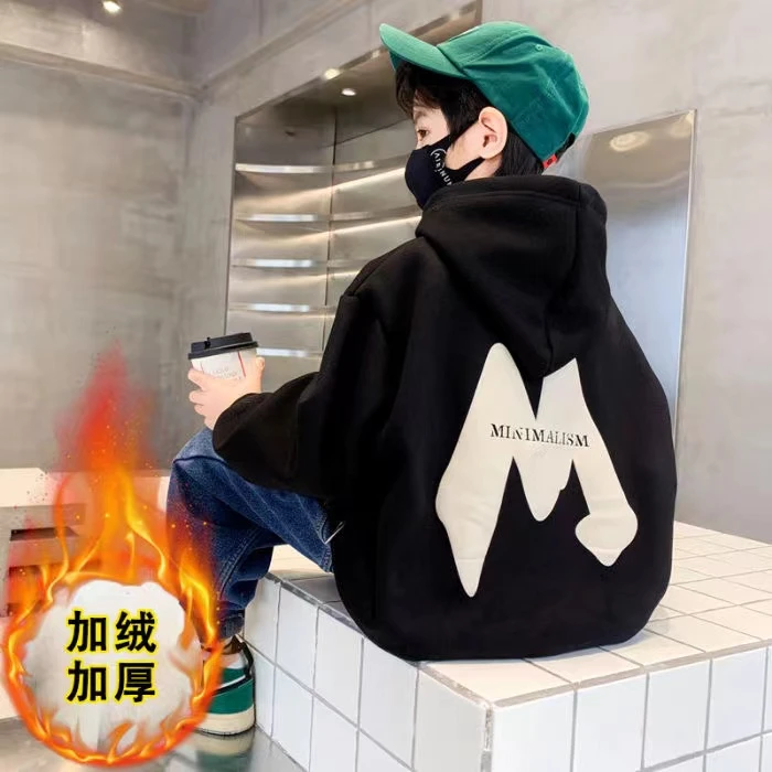 加厚男童卫衣春秋中大儿童小男孩春秋季时尚炸街上衣帅气连帽衫潮