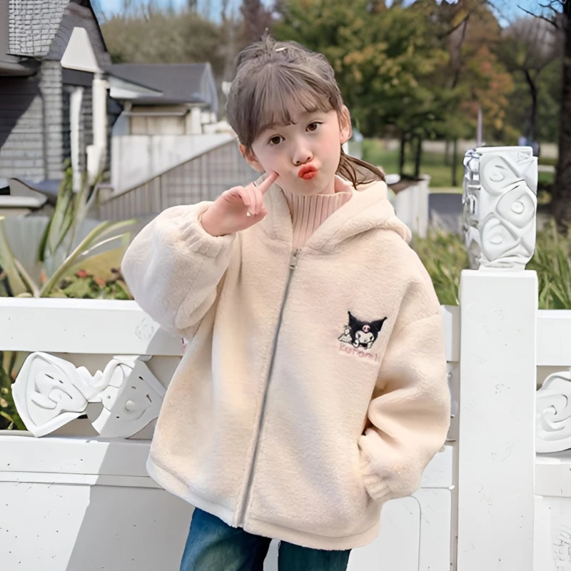 时尚毛绒中大童保暖韩版冬季羊羔绒秋冬装儿童女童连帽女孩加绒款