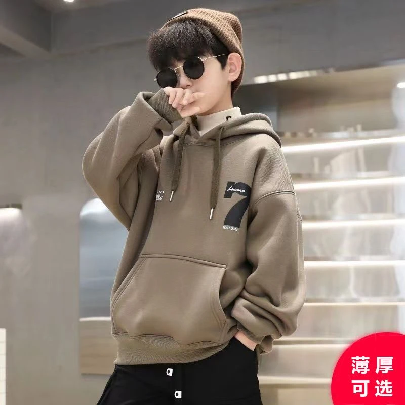 儿童外套卫衣上衣童装男童连帽中大童春秋洋气男孩宽松冬款