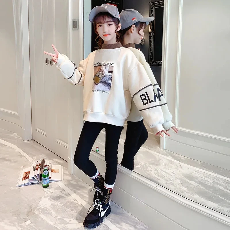 女孩女童卫衣新款秋冬季上衣中大童洋气加绒加厚时尚爆款打底衫潮