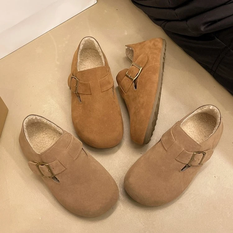 新款真皮勃肯女棉鞋羊羔毛网红平底韩版时尚休闲流行单鞋62407