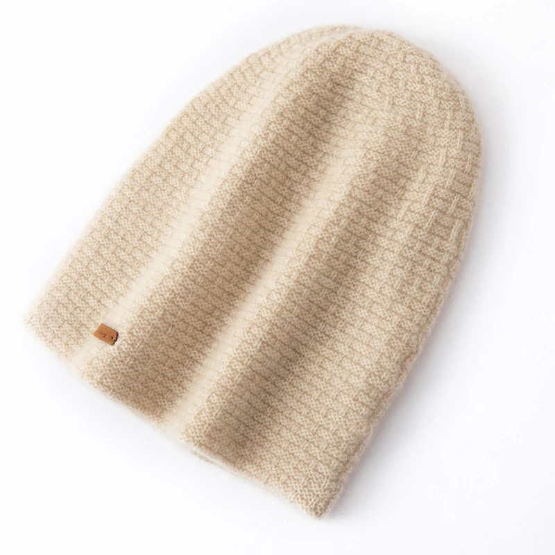 双层加厚100纯山羊绒帽子男女款针织毛线帽羊绒围巾护耳帽玉米粒