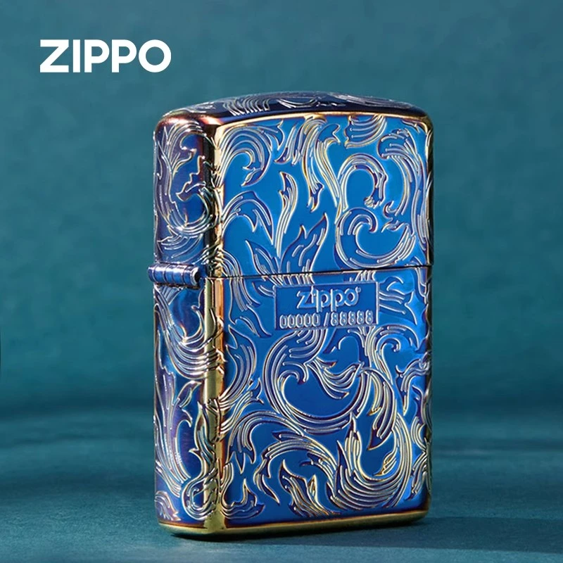 ZIPPO/之宝打火机盔甲版熏金烤蓝唐草花限量款带编号防风TCX1H1F1