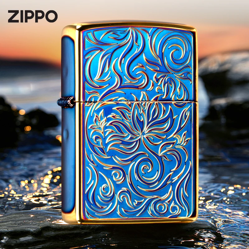ZIPPO/之宝打火机 熏金烤蓝唐草火焰花0358 原装正版官方TCX1H1F1