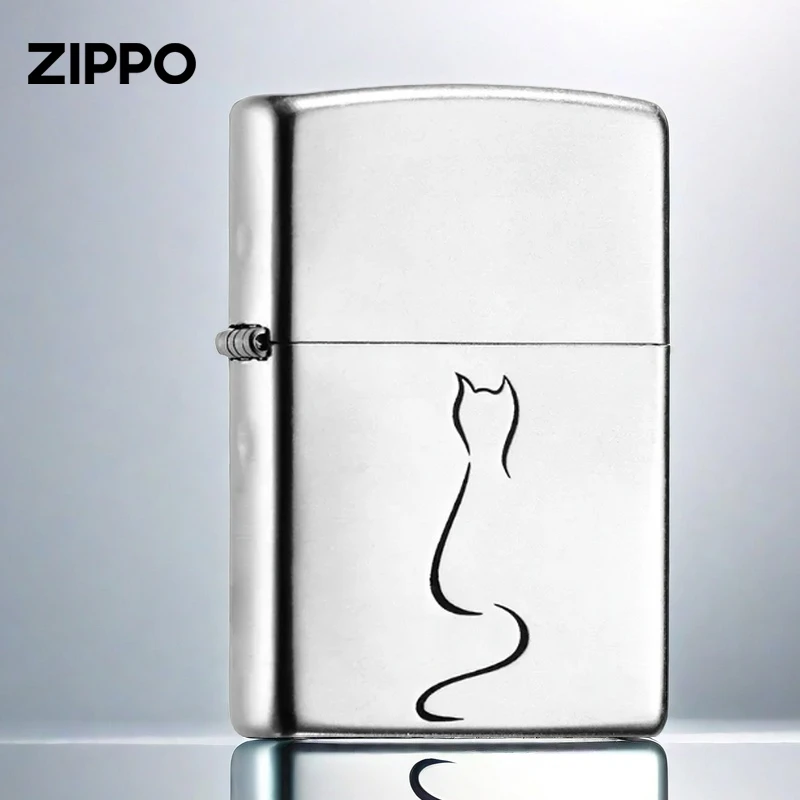 ZIPPO打火机简笔猫简约个性经典防风送生日礼物 银色DY9802DK
