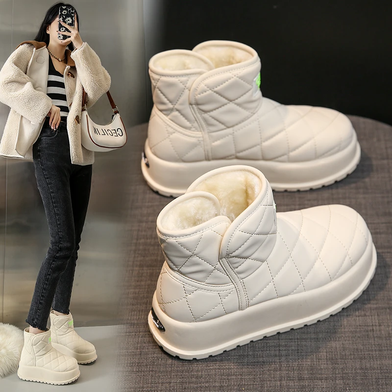 保暖雪地靴女2023新款冬季短筒皮毛一体加绒加厚短筒棉鞋女