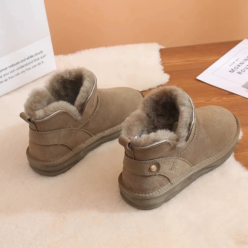雪地靴女皮毛一体2024年新款冬季加绒短款棉鞋防滑加厚保暖面包鞋