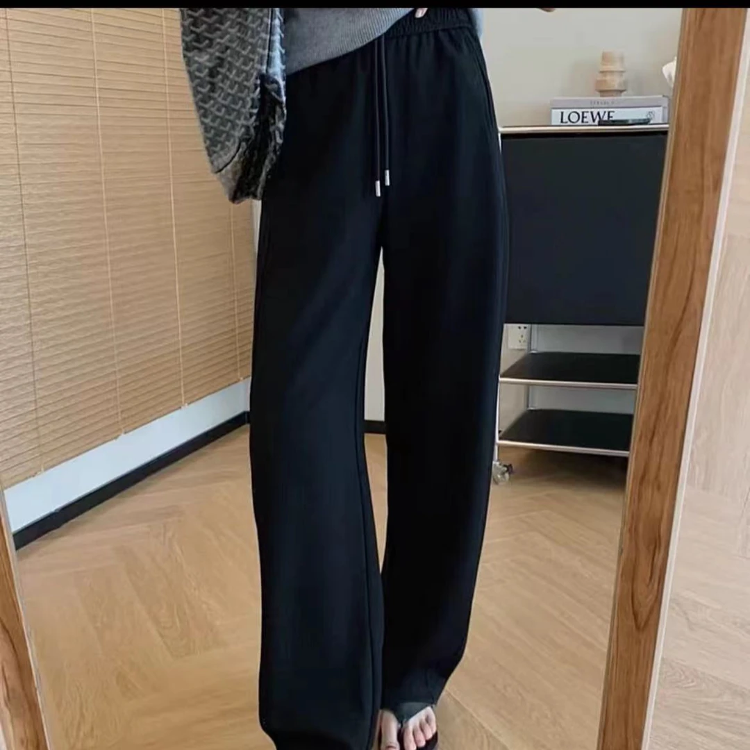 2665纯色百搭女士加绒拖地裤