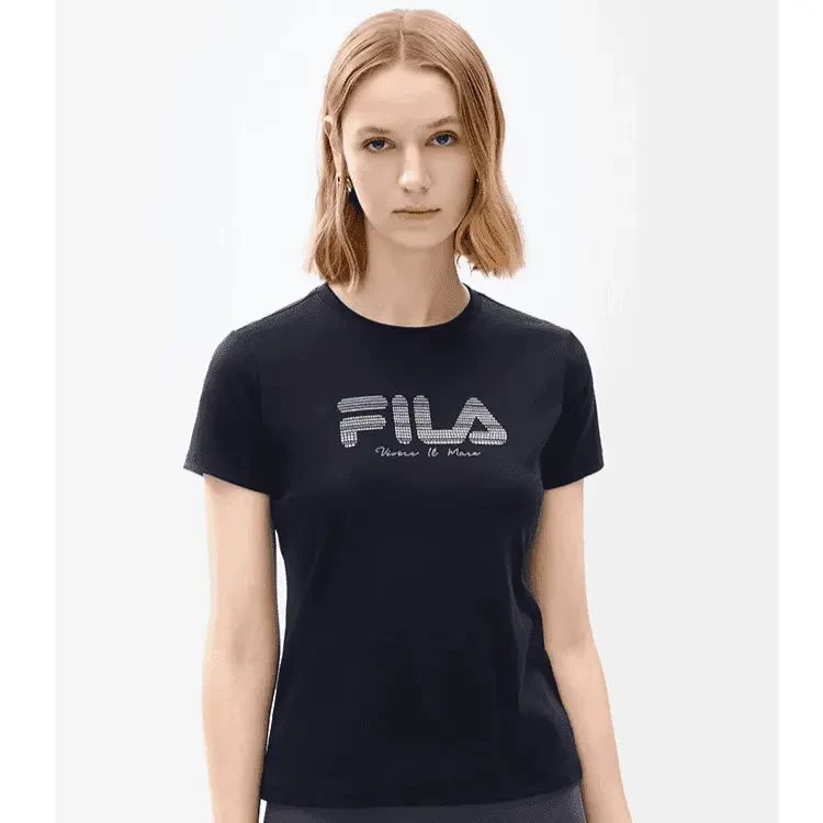 Fila斐乐【丝柔棉】女款健身短袖T恤时尚百搭舒适穿搭F11W427107A