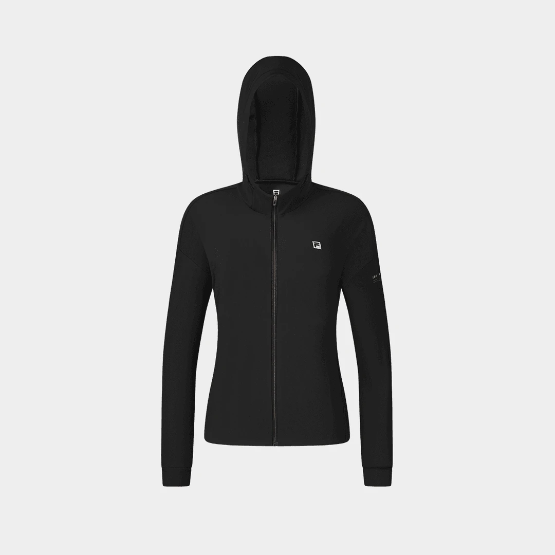 FILA/斐乐女装秋季运动户外休闲百搭保暖连帽黑色外套A11W441506F