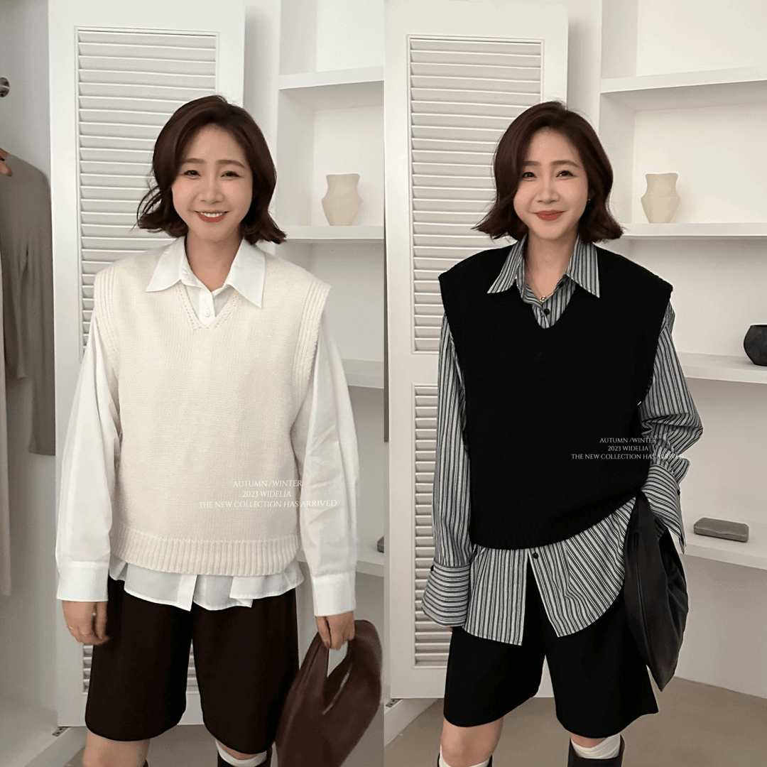 WIDELIA田婧2023新款韩版针织马甲小众时尚百搭无袖上衣叠穿16823