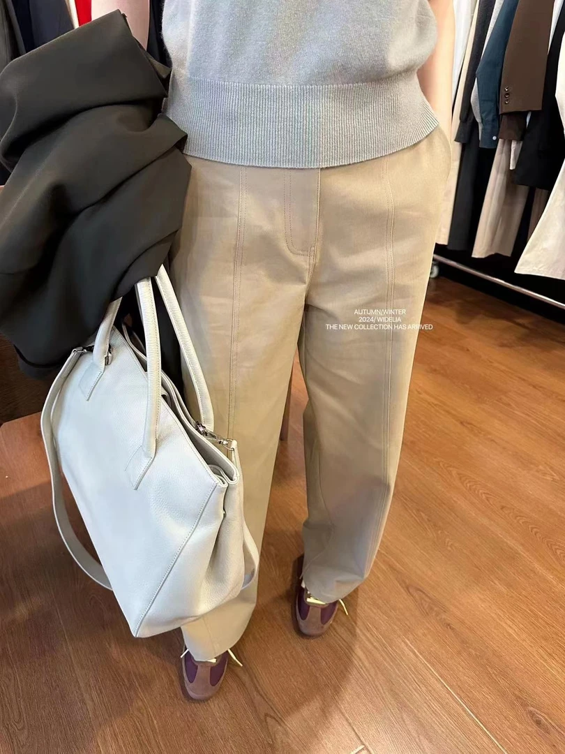 WIDELIA田婧2024新款阔腿纯色百搭时尚直筒休闲裤909599