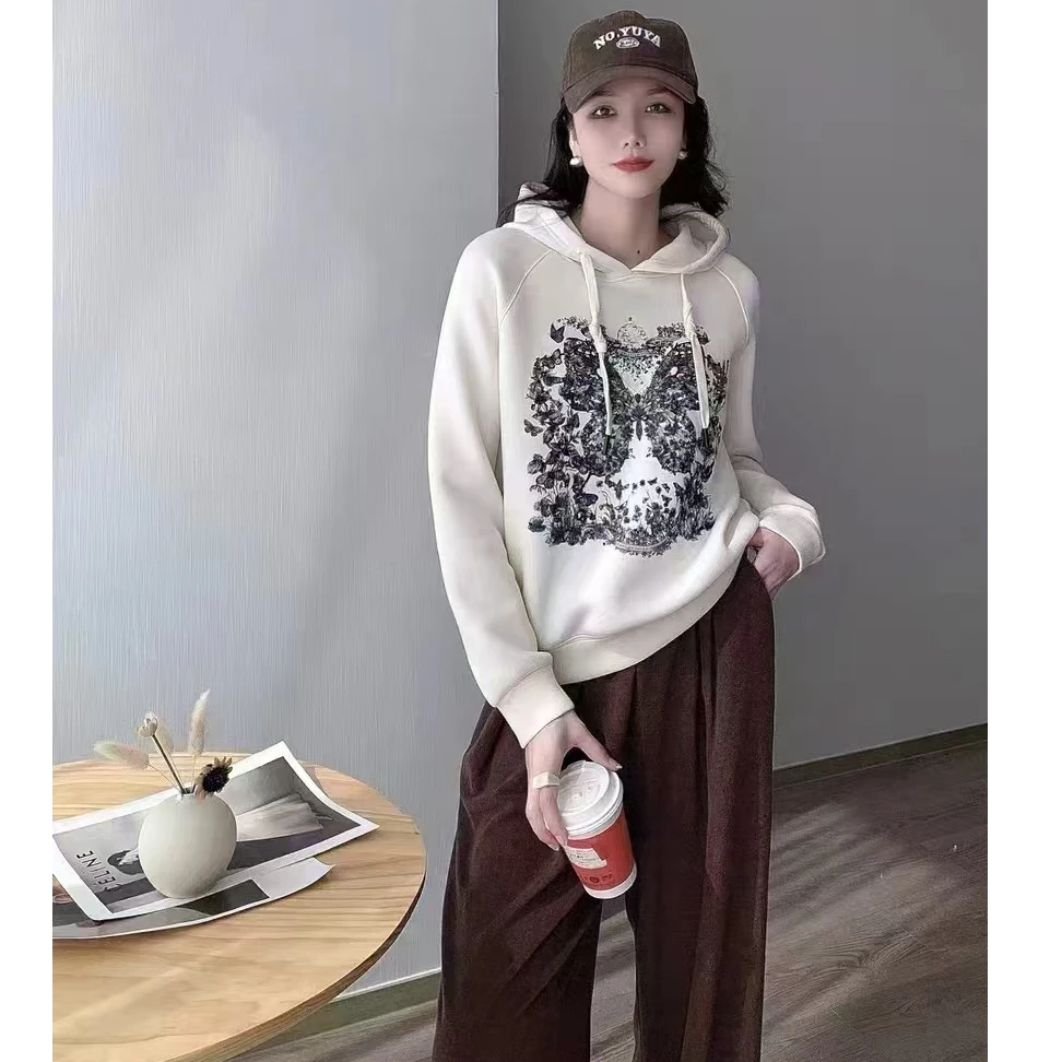 鑫荣祥 连帽加绒蝴蝶印花图案卫衣#9002