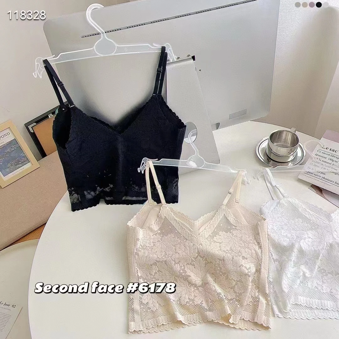 轻薄透气蕾丝乳胶固定杯中长款裹胸美背#6178