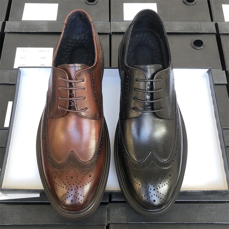 宽头布洛克雕花皮鞋男商务正装真皮透气西装工作鞋男士新郎结婚鞋
