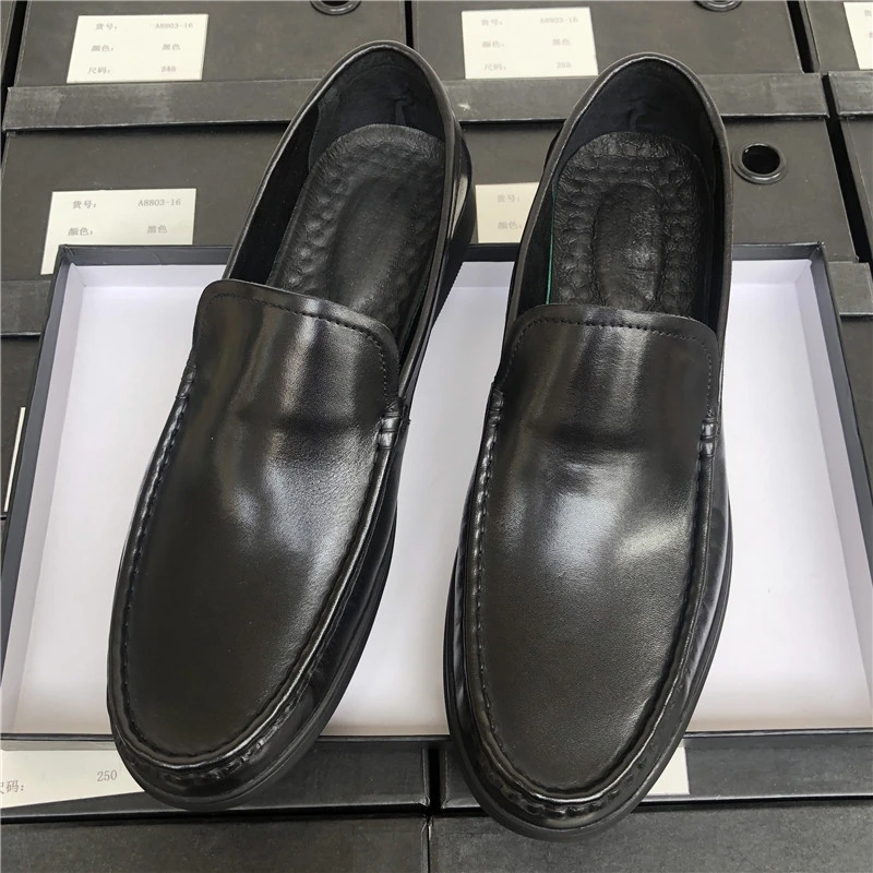 舒适男士豆豆鞋男真皮休闲套脚头层牛皮软底软面一脚蹬驾车皮鞋男