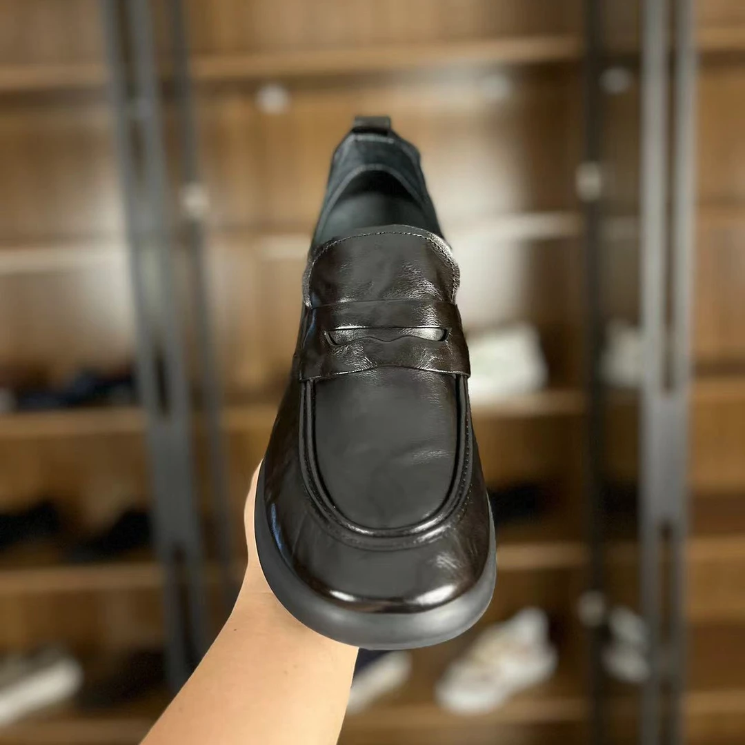秋季时尚百搭高品质舒适头真皮层牛皮男士商务一脚蹬男款豆豆鞋