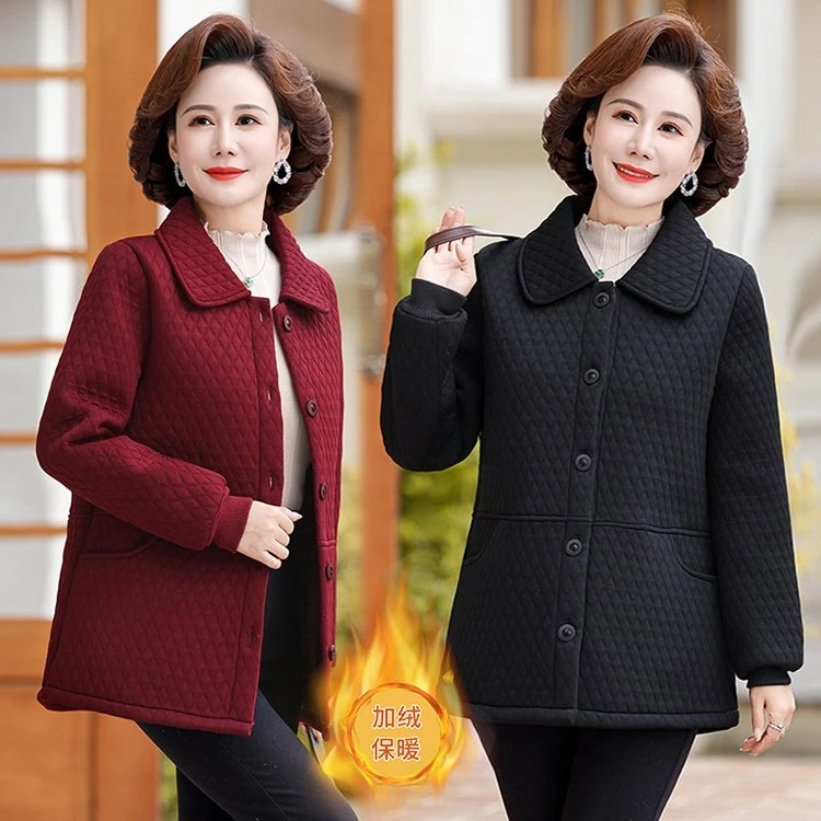 【100斤-225斤】2024秋冬洋气大码妈妈装加厚加绒中老年显瘦外套