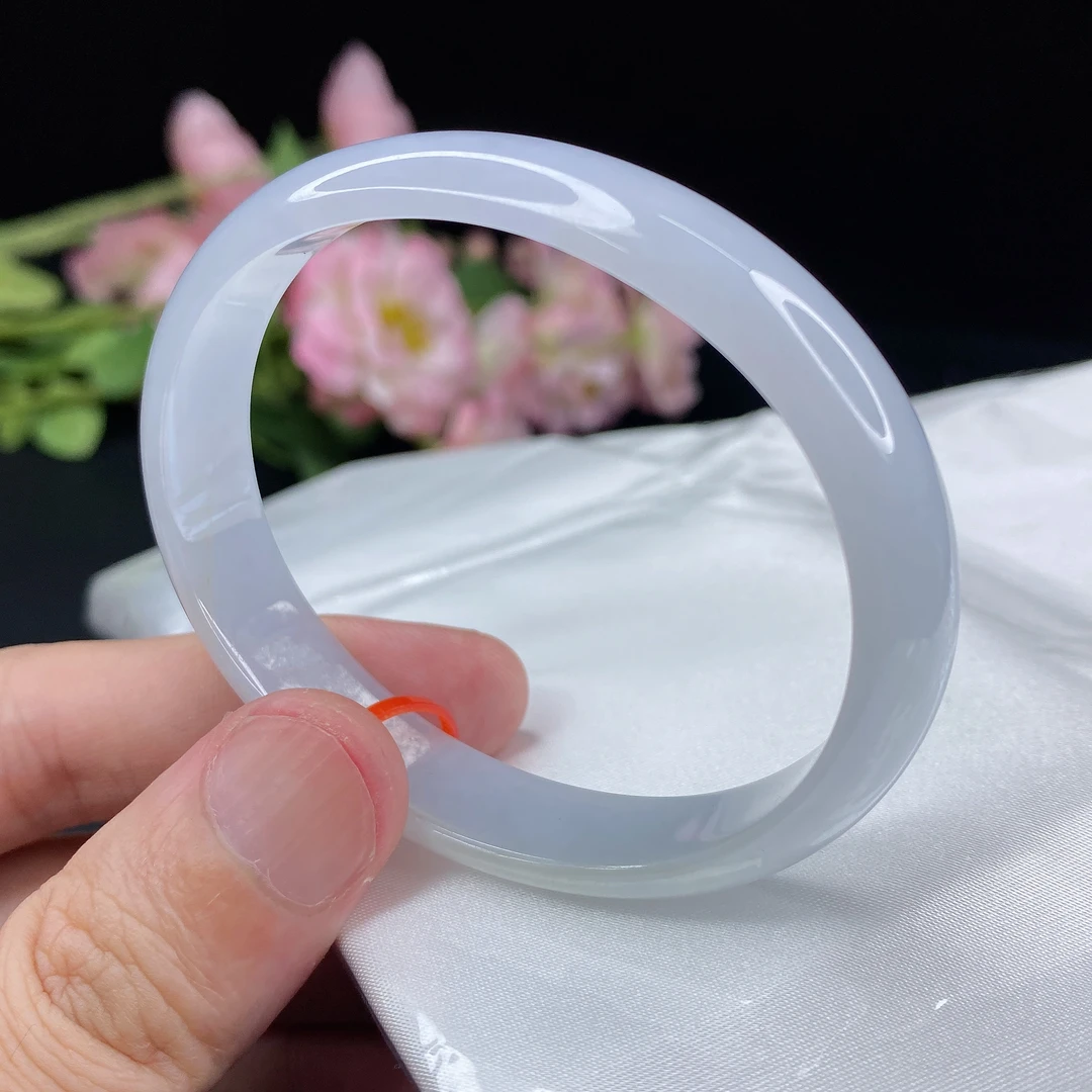 489缅甸天然翡翠a货手镯 60圈口冰润淡紫底贵妃翡翠手镯