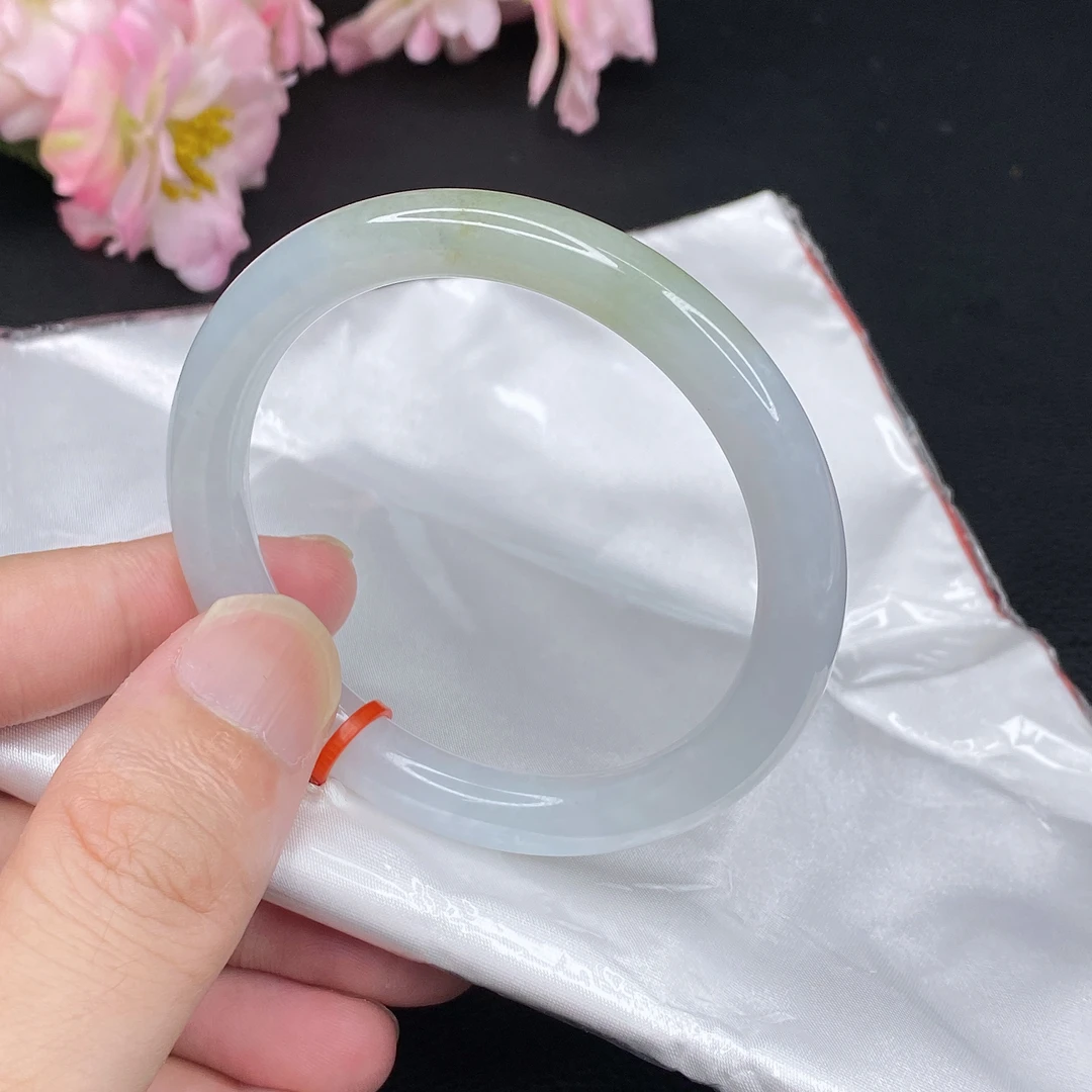 306缅甸天然翡翠A货手镯 53-7.6mm冰黄翡翠圆条手镯美人条玉镯子