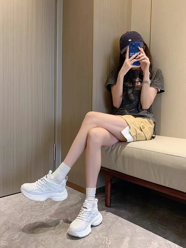 时尚老爹鞋透气高帮女鞋松糕底运动鞋系带ins厚底百搭A