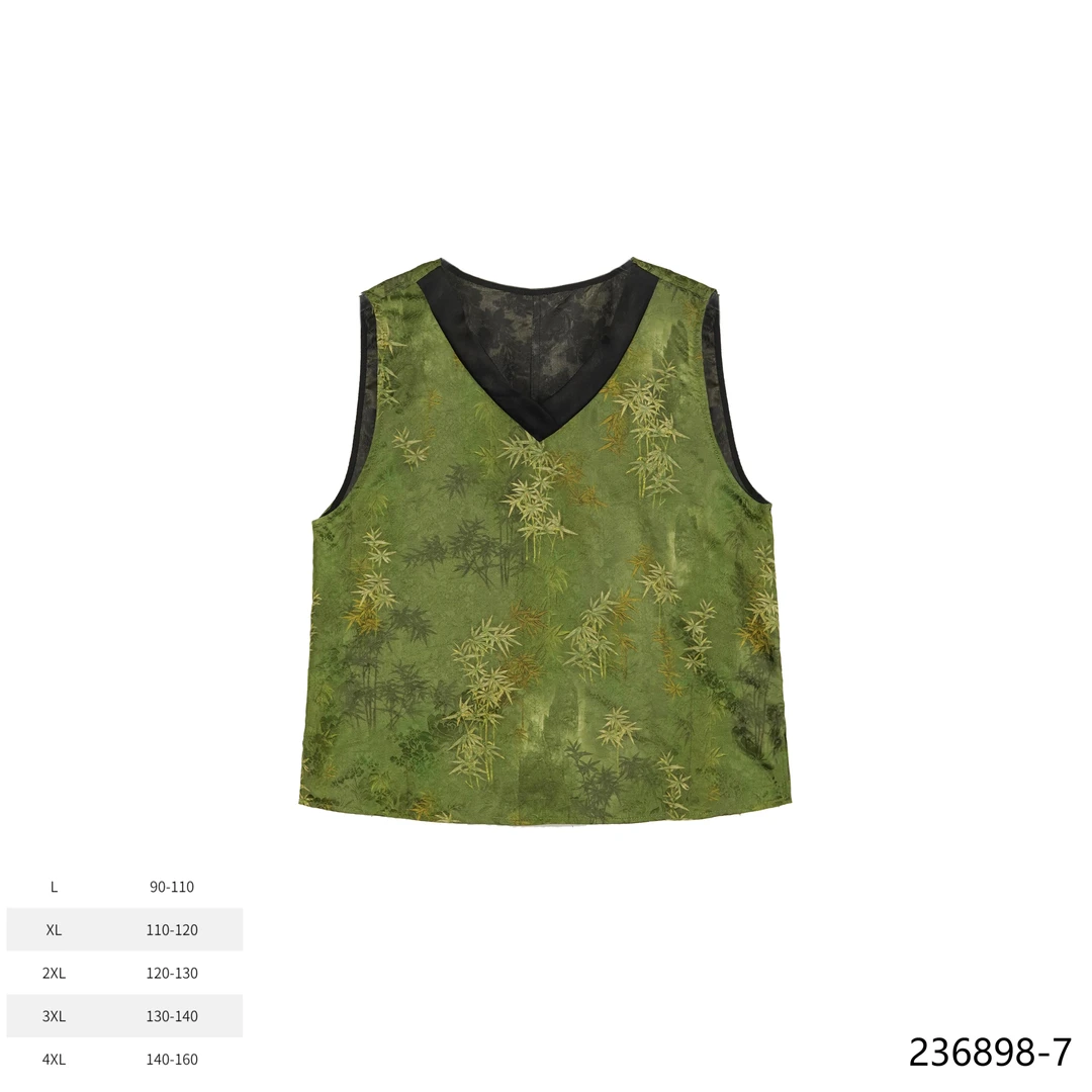 PP2024春夏新款绿色竹子提花缎面百搭上衣背心236898-7