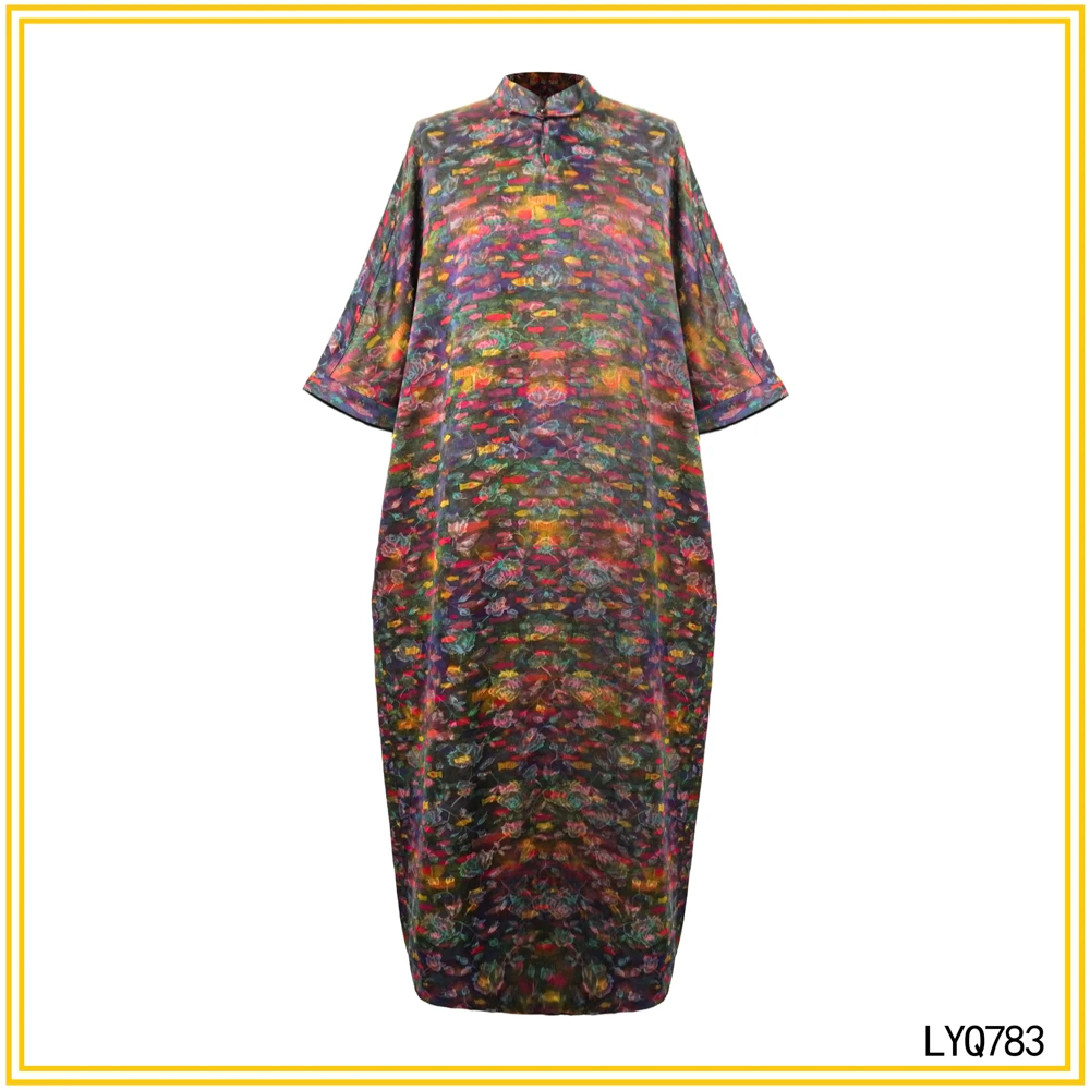 LN秋季新款重缎提花彩色新中式国风时尚连衣裙LYQ783