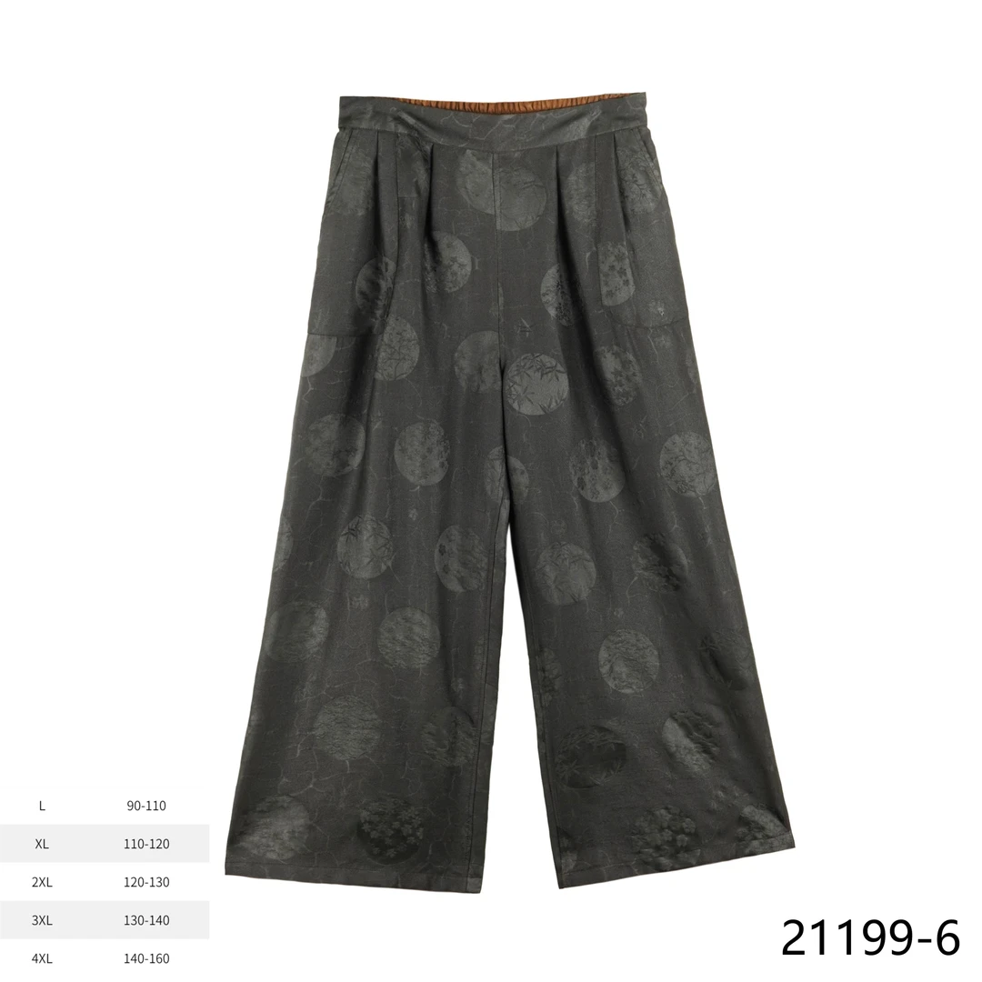 WW2024秋季新款时尚国风金秋月圆黑色双面裤21199-6