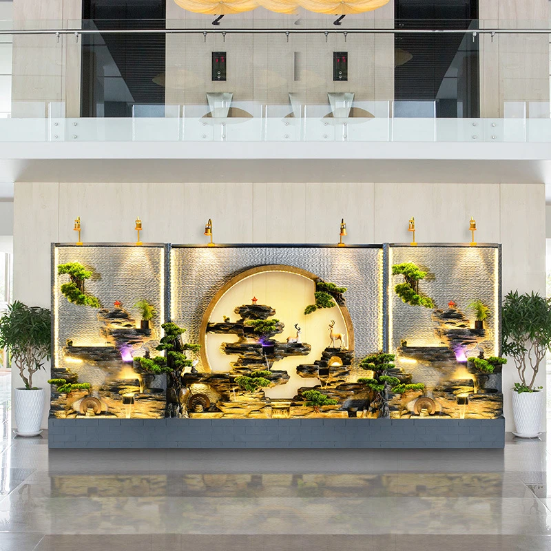 大型水幕墙流水屏风新中式进门玄关流水摆件别墅庭院户外喷泉造景