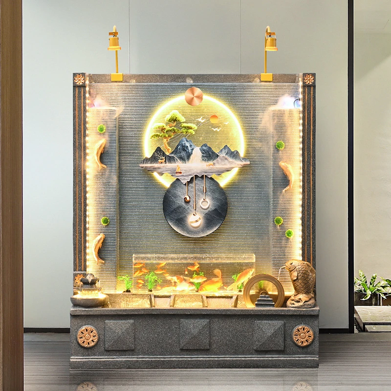 欧式循环水流水喷泉客厅水幕墙屏风公司店铺客厅玄关装饰造景摆件