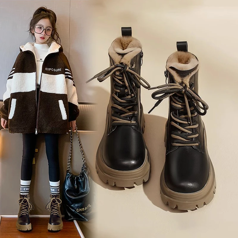 女童马丁靴2025新款秋冬儿童靴子中大童防滑东北雪地靴小女孩短靴