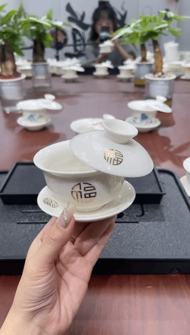 【闪购商品】陶瓷小号百福悬停盖碗