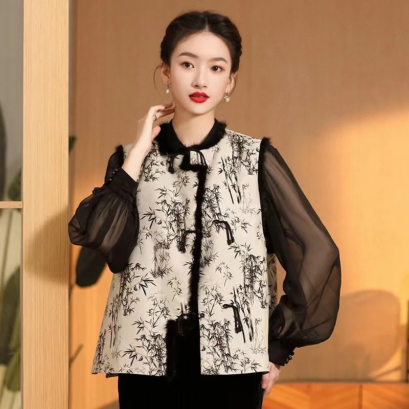 『珺玳 』国风马甲小衫新中式水墨画加厚马甲中国风百搭气质时尚