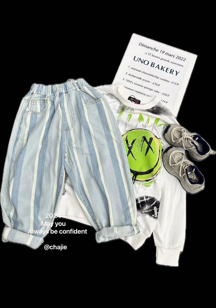 [【LAOHE】NZK-2201儿童春秋韩版休闲百搭牛仔长裤