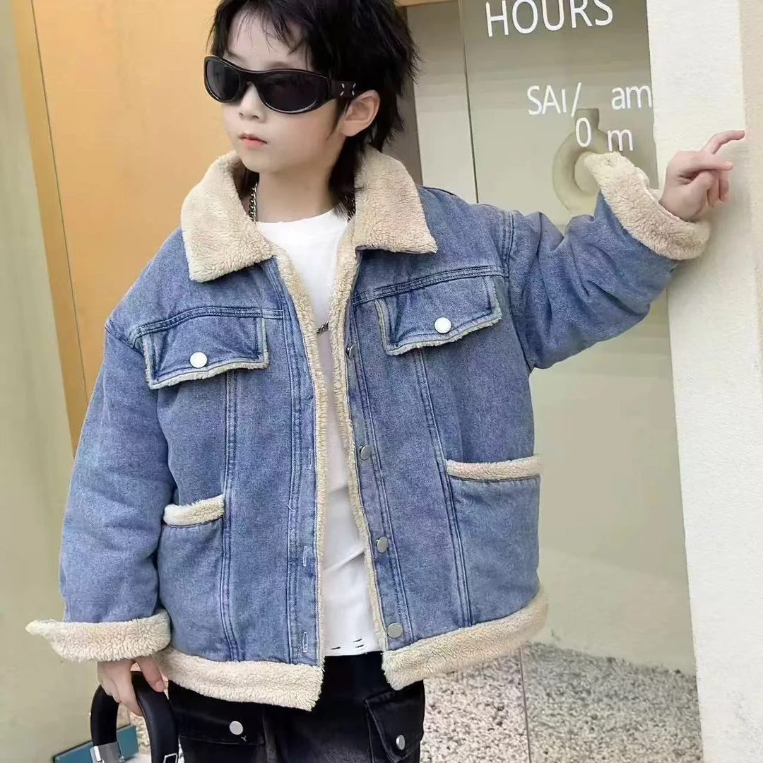 【现货】WT-8859    儿童舒适时尚酷风保暖潮酷宝宝加厚牛仔外套