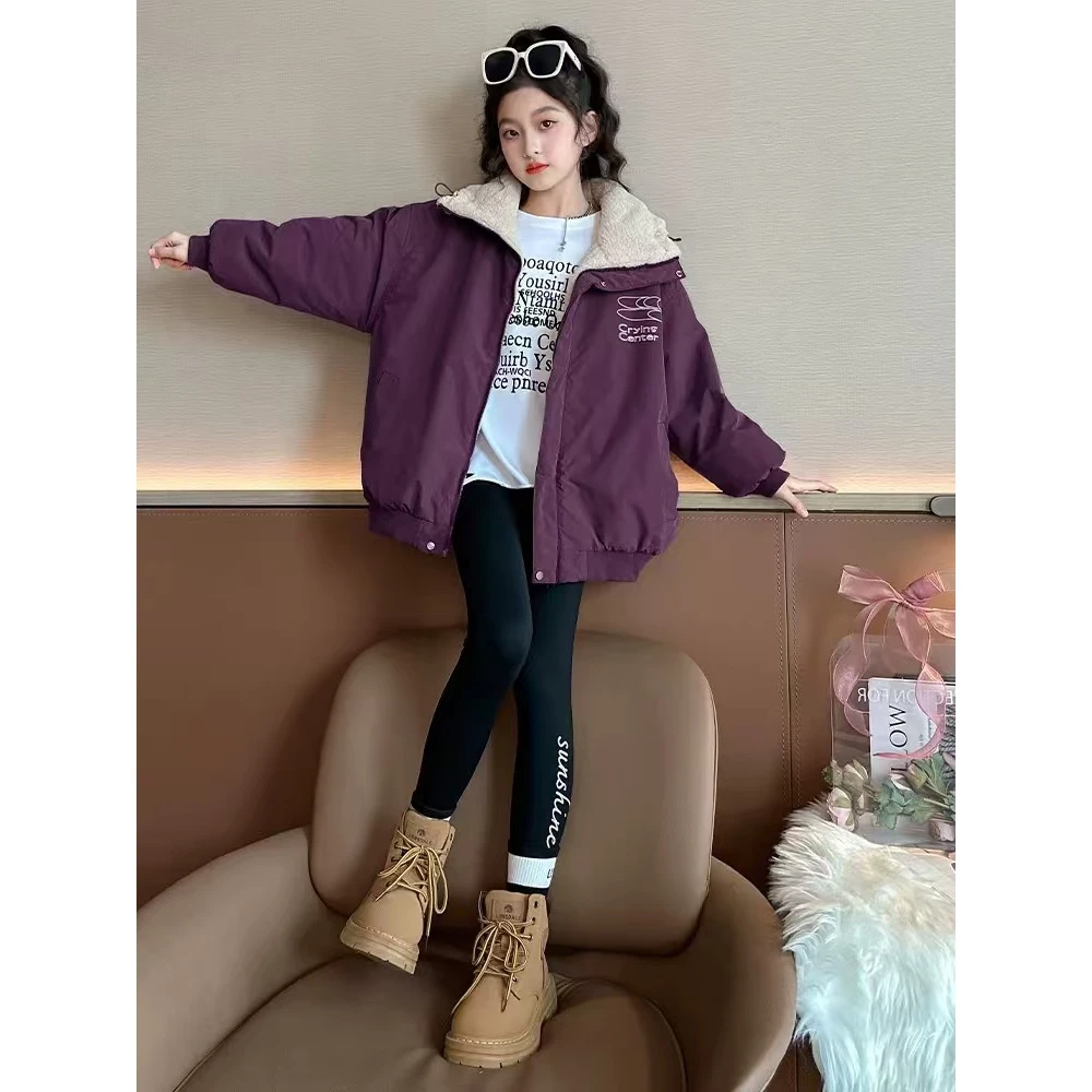 （LAOHE）MF-5268 儿童连帽加绒加厚休闲韩版秋冬洋气双面穿风衣