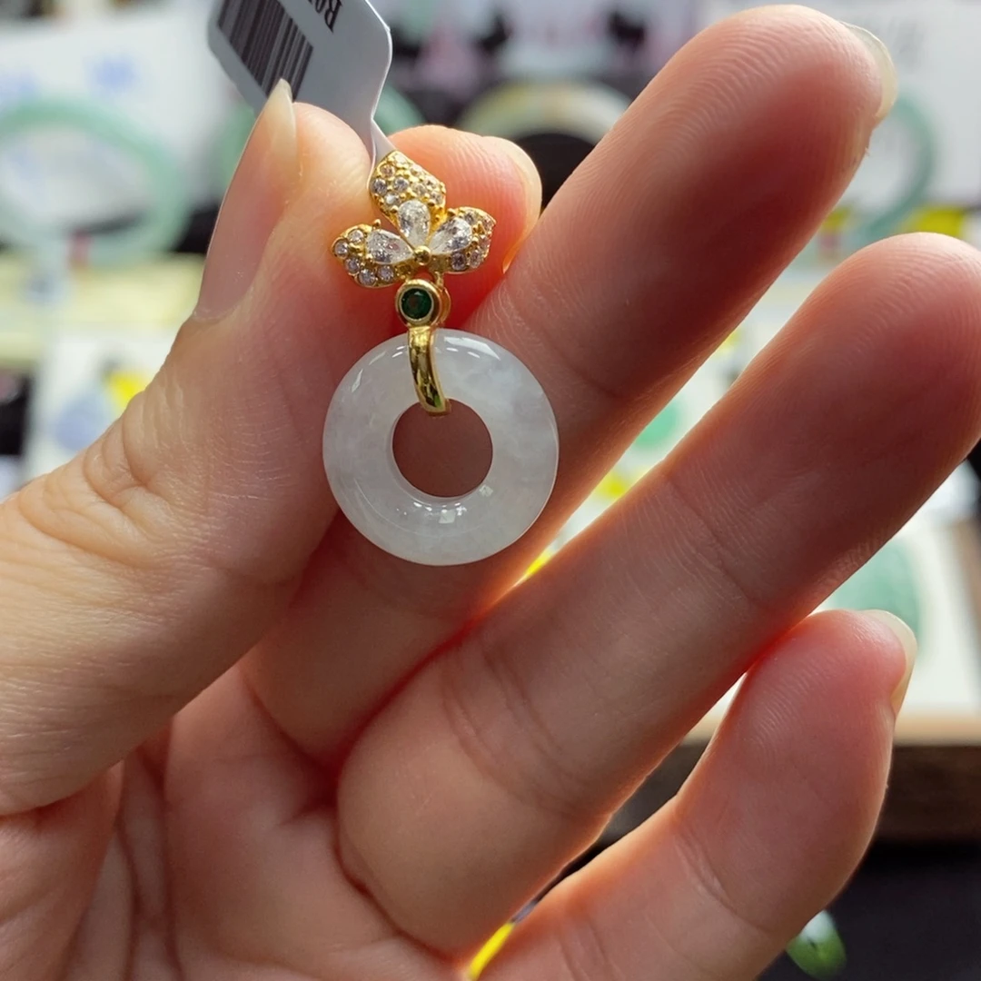 翡翠颈饰银S925镀金镶嵌甜甜圈