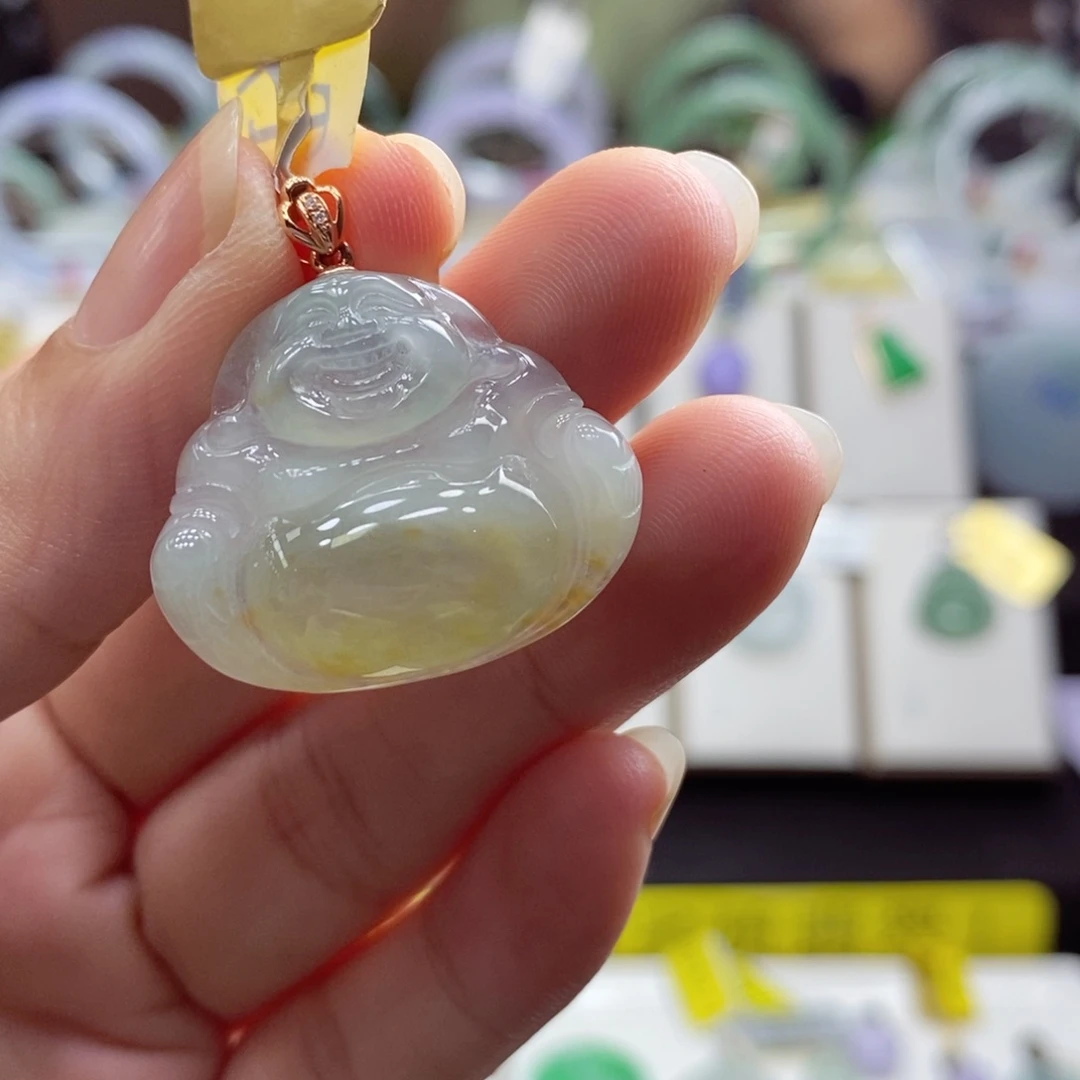 翡翠颈饰18K金镶嵌佛公