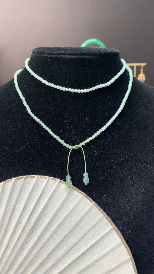 天然玉石冰飘花小米珠项链、手串