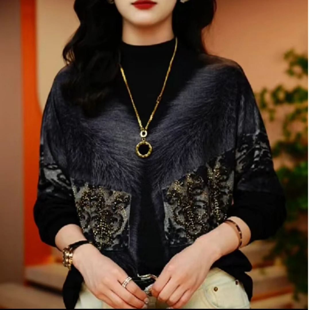 2024新款高级感海岛棉洋气保暖时尚百搭显瘦圆领上衣秋冬10